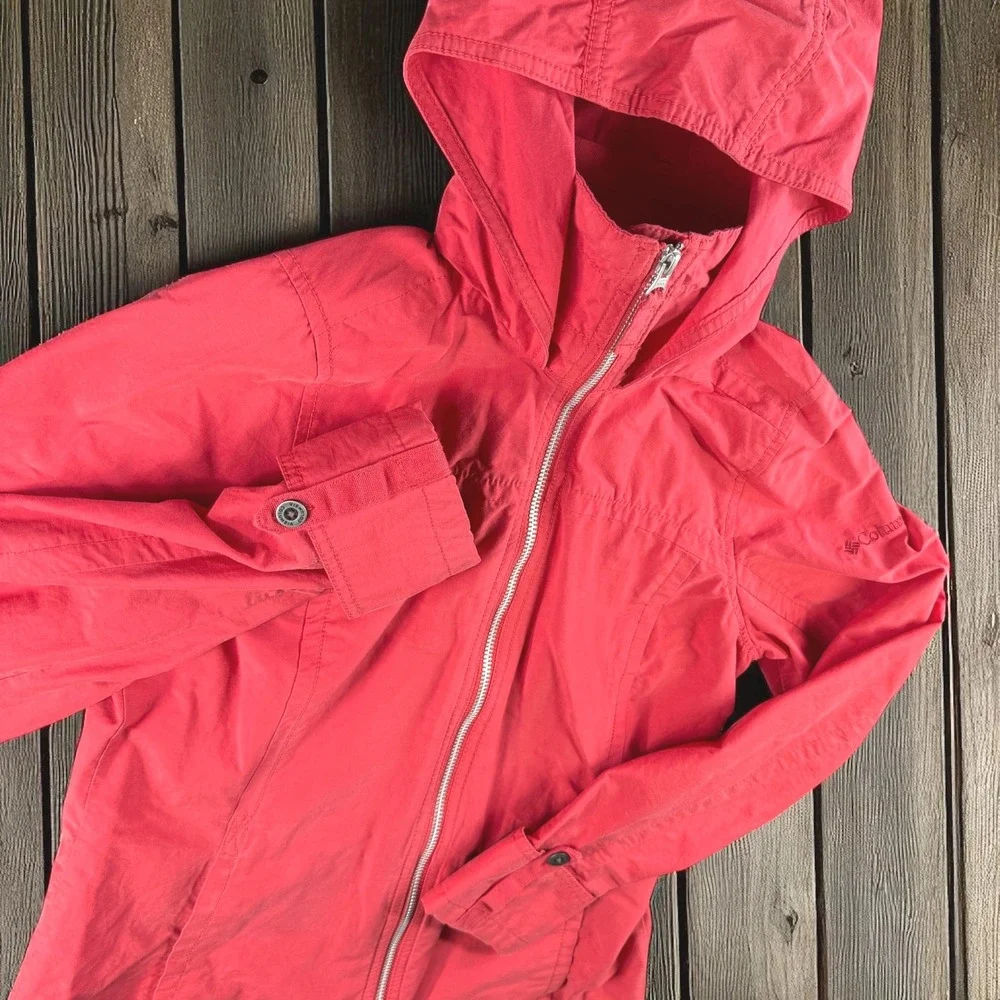 Columbia Jacket Men S Hooded Coral Full Zip Cotton Blend Hiking Outdoors‎